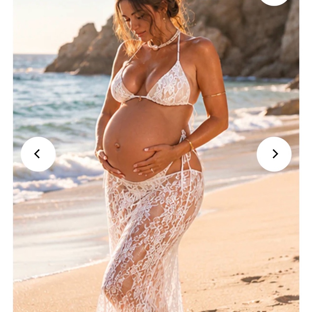 Lg - White Lace Maternity Bikini Set w/ Skirt -NWT